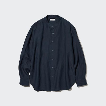 Camicia 100% Lino Premium Colletto Alla Coreana Maniche Lunghe
