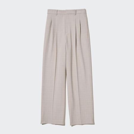 Pleated Checked Wide Leg Trousers