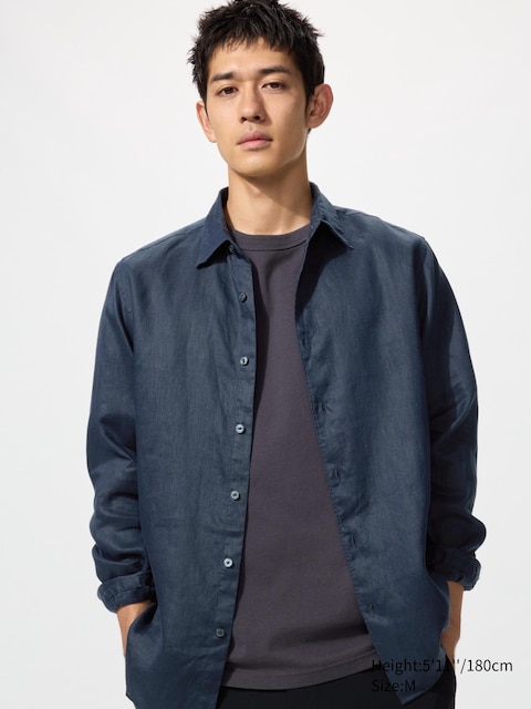 Uniqlo - Chemise 100% Lin Premium - Bleu Marine - 3XL