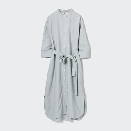 Linen Blend 3/4 Sleeved Shirt Dress