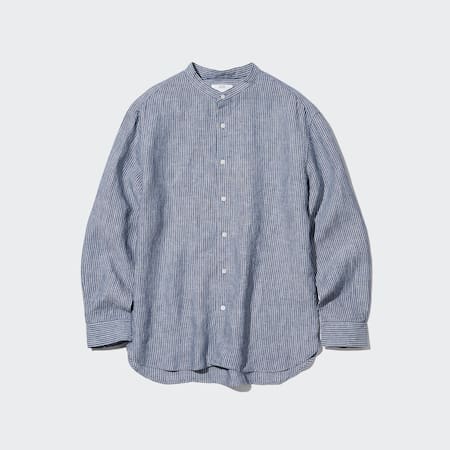 100% Premium Linen Striped Regular Fit Shirt (Grandad Collar)