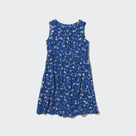 Girls Viscose Flower Printed Sleeveless Dress