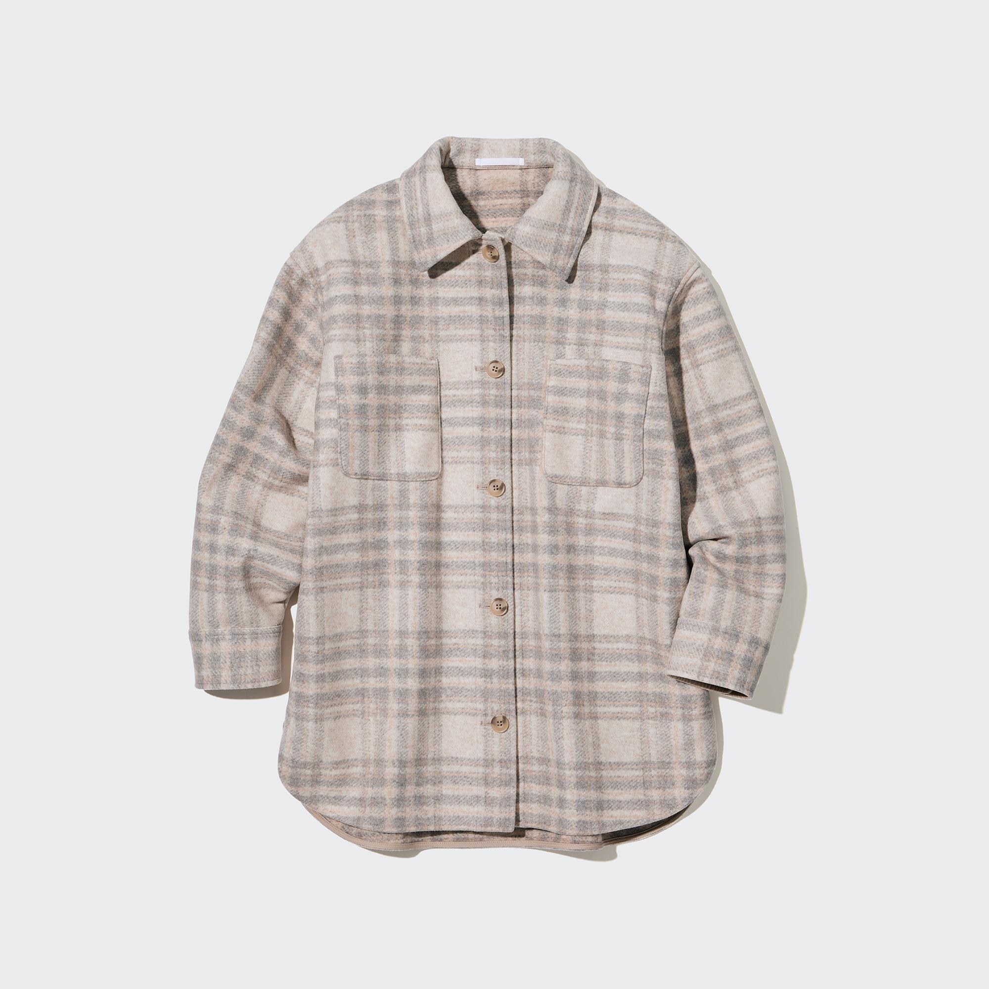 checked textured fleece shirt jacket