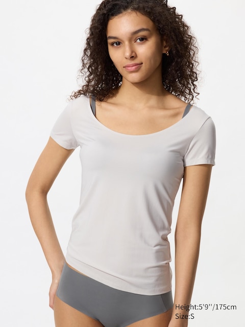 Uniqlo - T-Shirt Airism Relax (Col Danseuse) - Gris Clair - Xxs