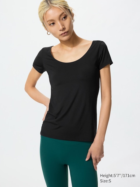 Uniqlo - T-Shirt Airism Relax (Col Danseuse) - Noir - Xl