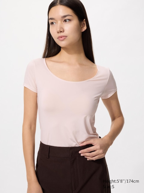 Uniqlo - T-Shirt Airism Relax (Col Danseuse) - Rose - Xxs