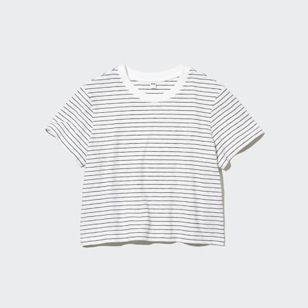 Slub Jersey Cropped Striped Short Sleeved T-Shirt