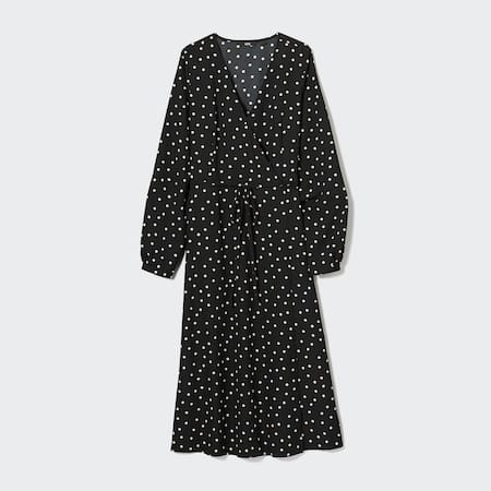 Wrap Dotted Long Sleeved Dress