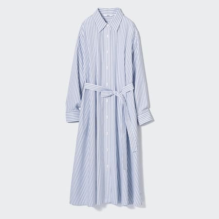 Robe Chemise Évasée À Rayures En Coton