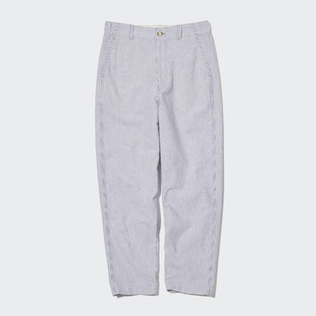 Linen Cotton Blend Striped Tapered Trousers