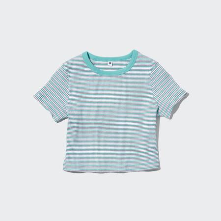 Girls Ribbed Striped Cropped T-Shirt