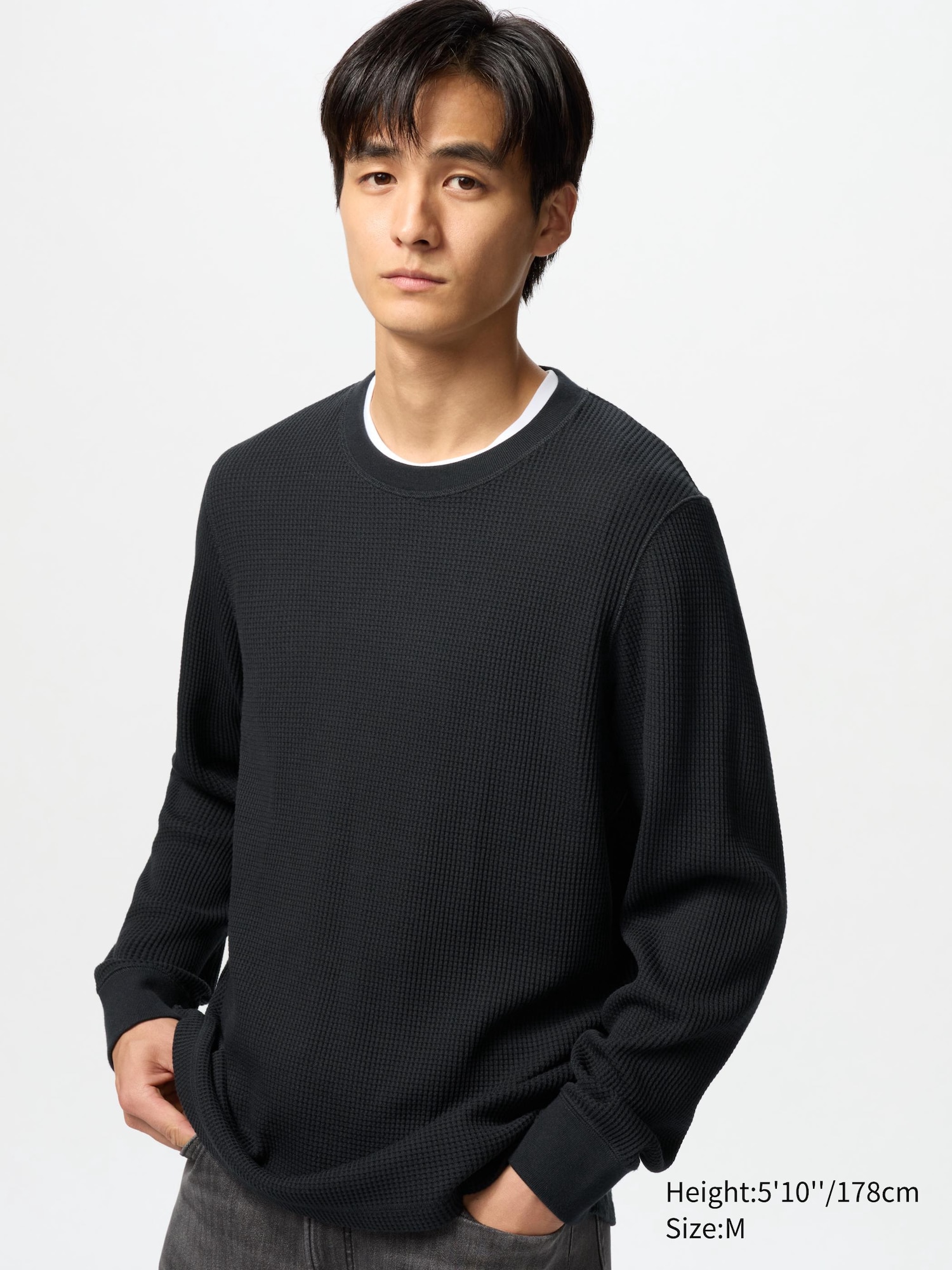 Men s Waffle Crew Neck T Shirt Long Sleeve UNIQLO NL