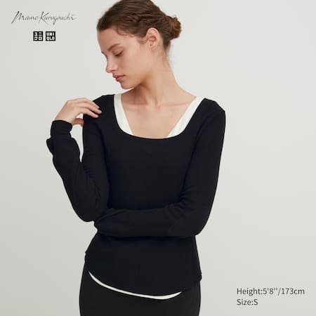 HEATTECH Extra Warm Waffle Square Neck Long Sleeved Thermal Top