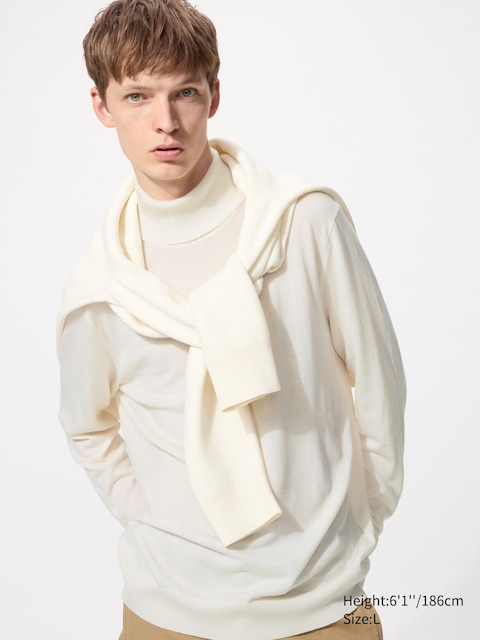 Uniqlo - Pull Col Roulé 100% Laine Mérinos - Blanc Cassé - L