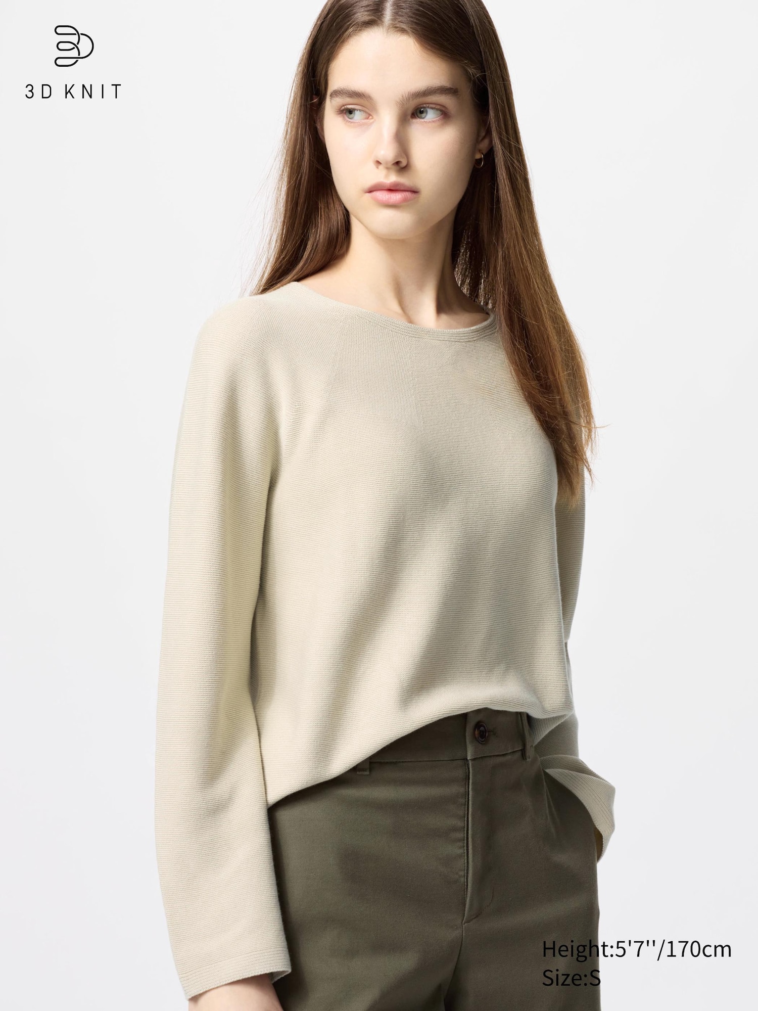 Women s 3D Knit Seamless Cotton Crew Neck Jumper UNIQLO IT