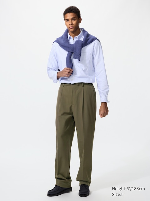 Uniqlo - Pantalon Large Plissé (Long) - Vert Olive - M