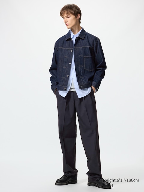 Uniqlo - Pantalon Large Plissé (Long) - Bleu Marine - M