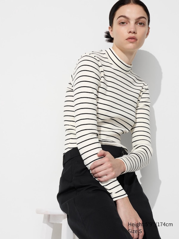 New High Collar Striped Long Sleeve Women's Sweater New High Collar Striped Long Sleeve Women's Sweater