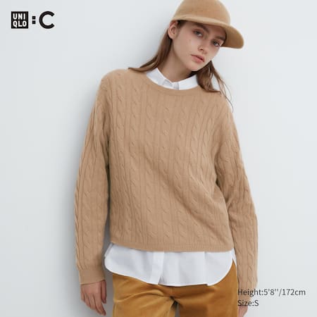 100% Cashmere Cable Knit Crew Neck Cropped Jumper