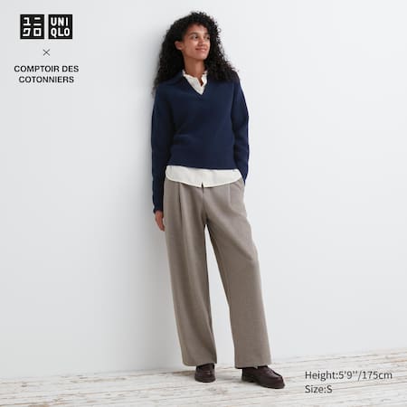 Pantalon large plissé en jersey brossé (Regular)