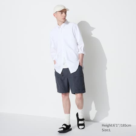 kpoplk Shorts Men,Men's Flat Front Shorts Elastic Waist Linen Beach Shorts  Casual Summer Shorts(Black,L)
