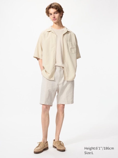 Uniqlo - Short En Lin Mélangé - Nude - Xxl