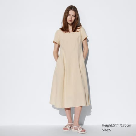 Linen Blend Square Neck Short Sleeved Dress | UNIQLO EU