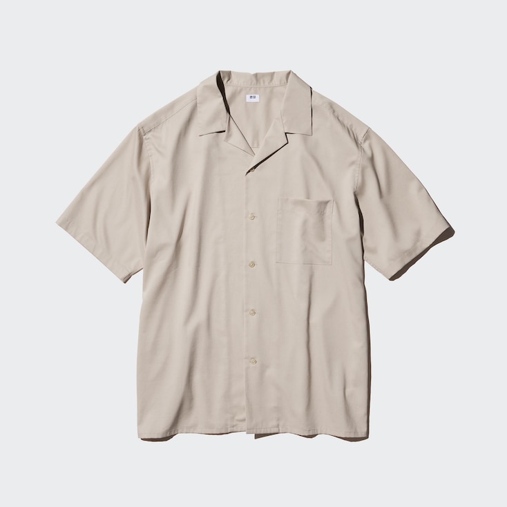 Uniqlo Camisa Algodón Modal Cuello Abierto - Beige - XS