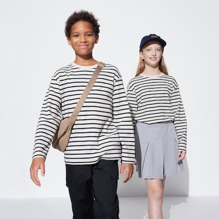 Kids Soft Brushed Cotton Striped Crew Neck Long Sleeved T-Shirt