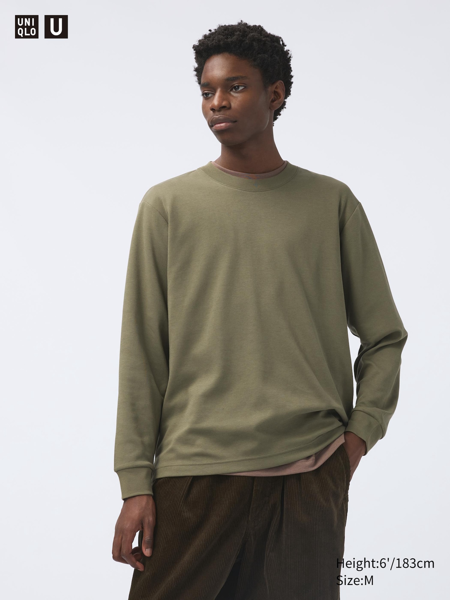 Men s AIRism Cotton Oversized Crew Neck T Shirt Long Sleeve UNIQLO NL