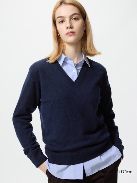 Uniqlo - Pull 100% Cachemire Col V - Bleu Marine - Xl