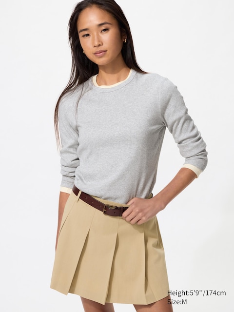 Uniqlo - T-Shirt Côtelé Doux (Manches Longues) - Gris Clair - Xl