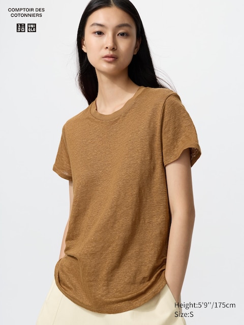 Uniqlo - T-Shirt 100% Lin - Marron - M