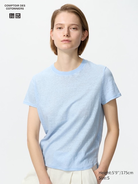 Uniqlo - T-Shirt 100% Lin - Bleu - S