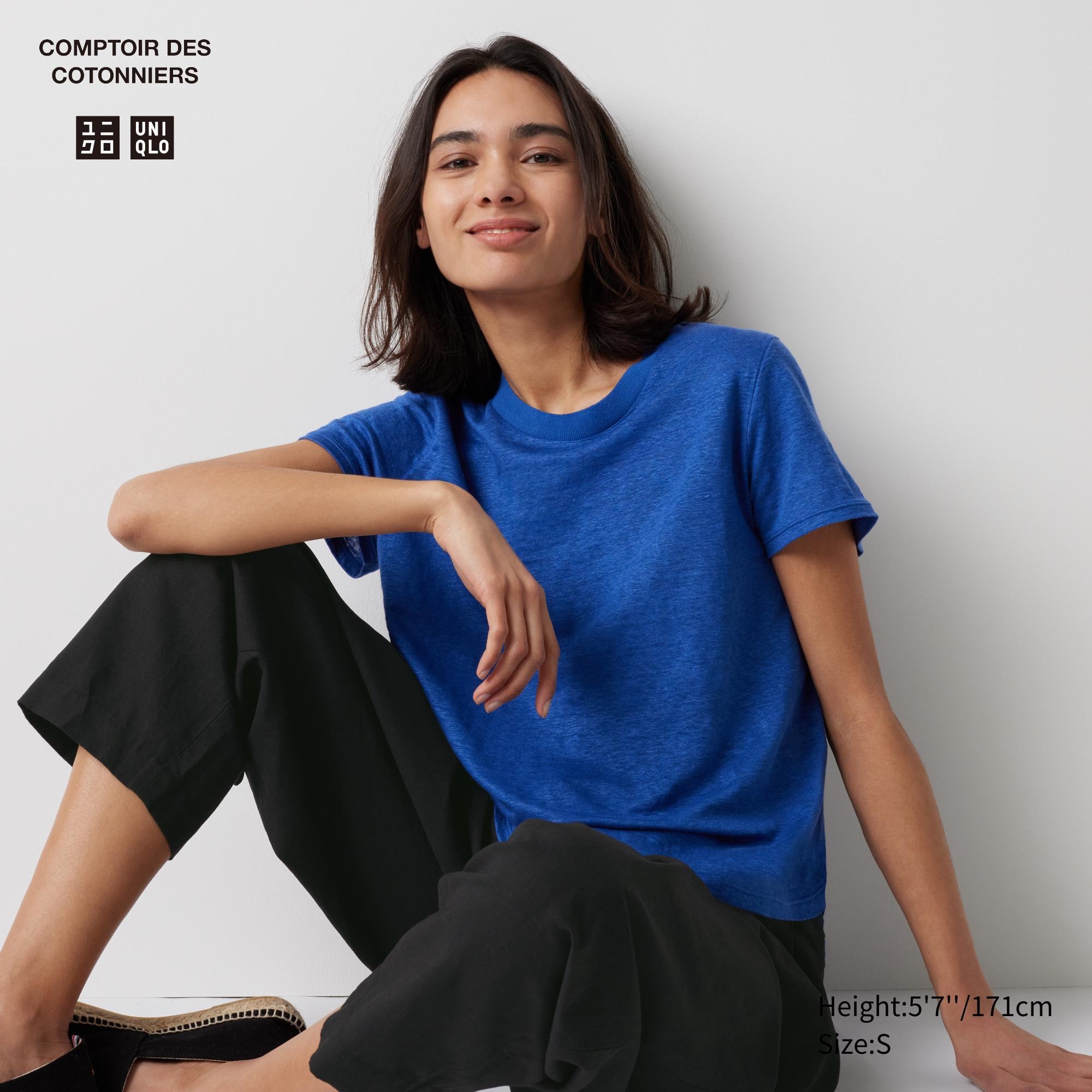 100% Linen Crew Neck Short Sleeved T-Shirt | UNIQLO GB