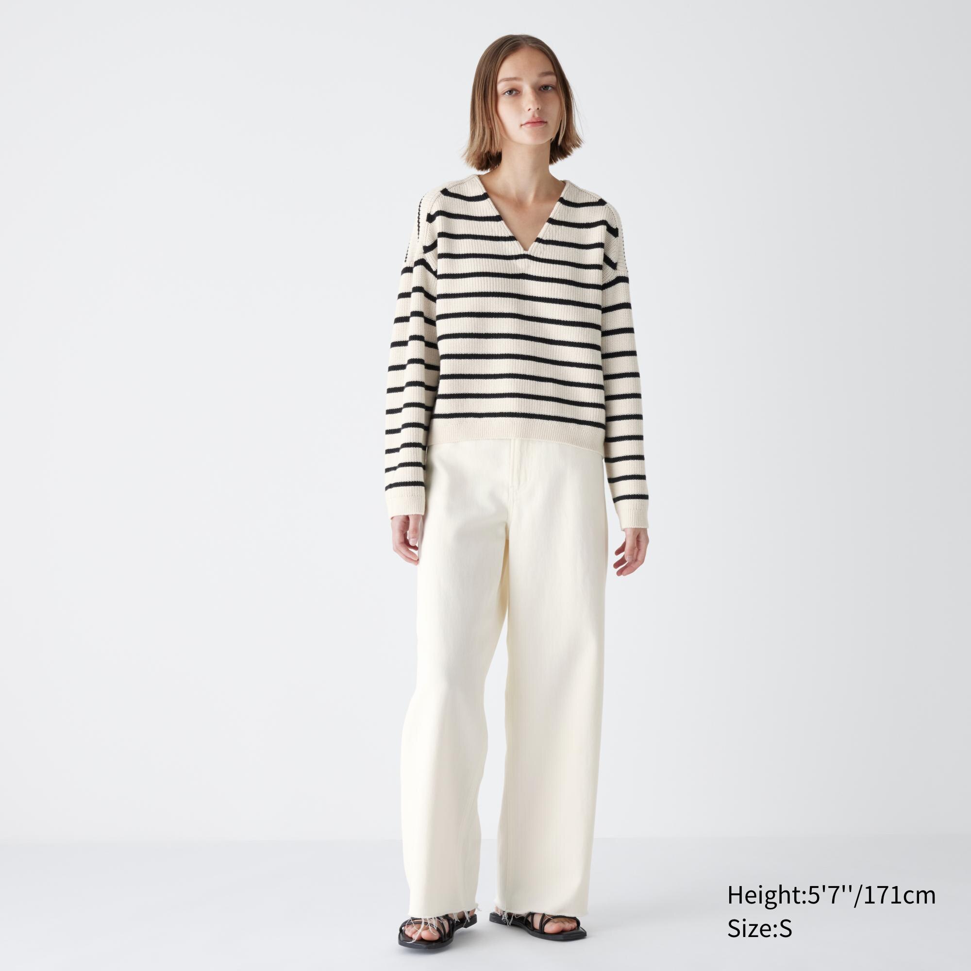 Striped V Neck Short Jumper | UNIQLO GB