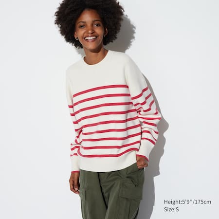 Smooth Cotton Relaxed Fit Striped Crew Neck Jumper