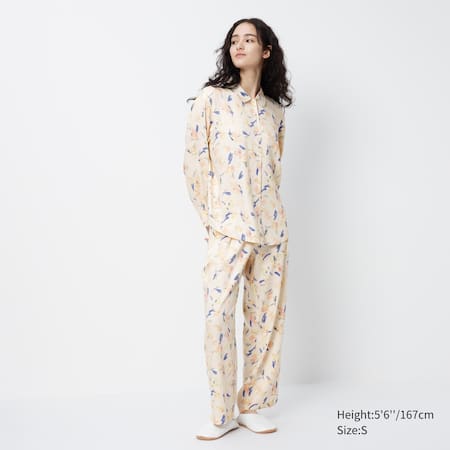 B/H Ensemble Pyjama Femmes Vêtement d'Intérieur,Pyjama Homme Automne/Hiver,  Revers Manches Longues en Flanelle, Tenue de Maison Deux