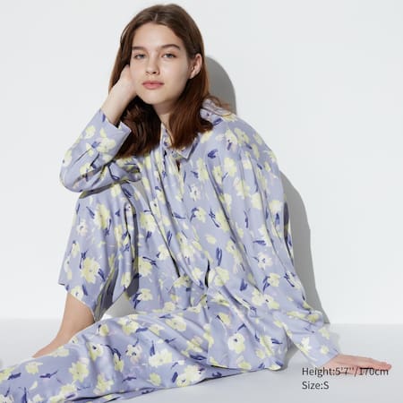 Satin Flower Print Long Sleeved Pyjamas