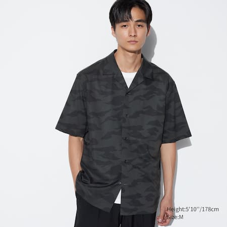 Modal Cotton Blend Printed Short Sleeved Shirt (Open Collar)