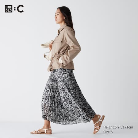 Pleated Abstract Print Skirt