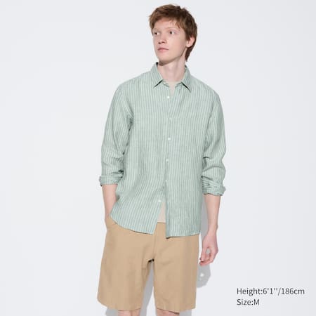 100% Premium Linen Striped Regular Fit Shirt (Regular Collar)