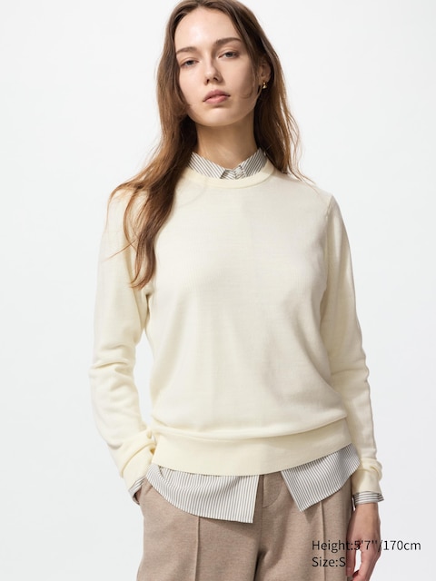 Uniqlo - Pull 100% Laine Mérinos - Blanc Cassé - S