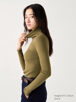 100 % Merinowolle Rollkragenpullover (gerippt)
