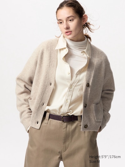 Cardigan court en Maille Soufflée Yarn™ (Col V) pour Femme | UNIQLO FR