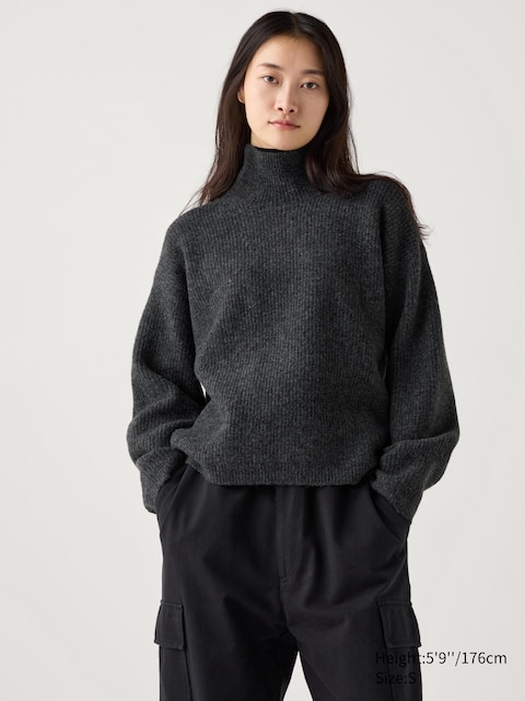 Uniqlo Donkergrijs - Soufflé Trui Met Hoge Hals - Xxs