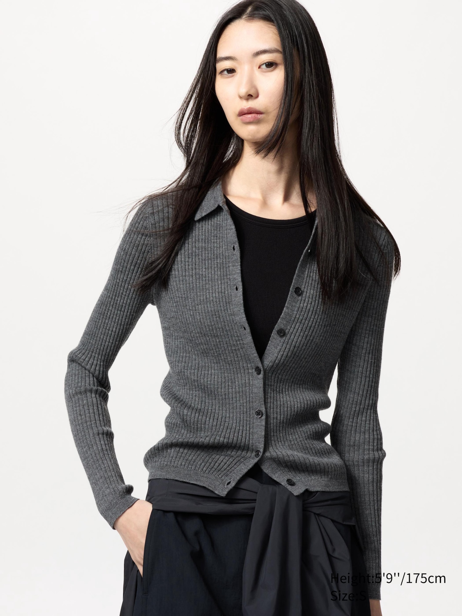 Women s Merino Ribbed Polo Cardigan UNIQLO BE