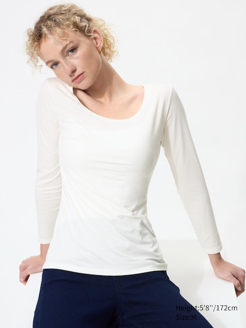 Uniqlo - T-Shirt Heattech (Col Danseuse) - Blanc - M