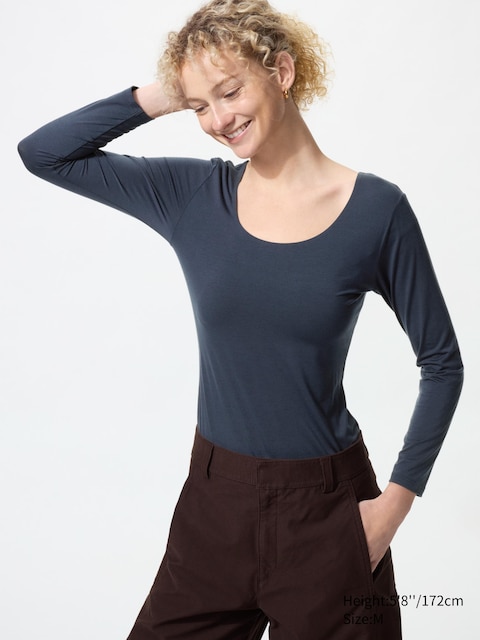 Uniqlo - T-Shirt Heattech (Col Danseuse) - Bleu - Xs