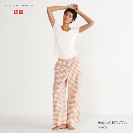 Seersucker Cotton Gingham Checked Easy Trousers